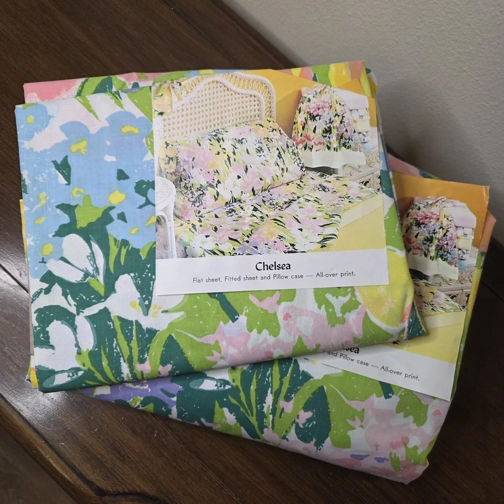 VTG Stevens Utica Chelsea Twin Fitted Sheets NOS Floral Percale Set of 2 MCM